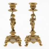 PAIR OF FRENCH GILT-BRONZE CANDLESTICKS,