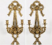 PAIR OF GILTWOOD TWO-LIGHT WALL SCONCESPair