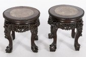 PAIR OF CHINESE HARDWOOD AND MARBLE