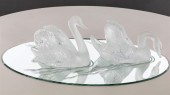 PAIR OF LALIQUE GLASS SWANS WITH MIRROR