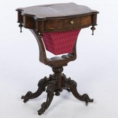 ROSEWOOD GRAINED SEWING TABLE, MID 19TH