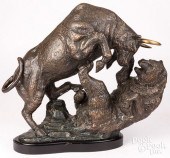 BRONZED SPELTER SCULPTURE OF BULL AND