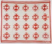 RED AND WHITE PATCHWORK QUILT, EARLY