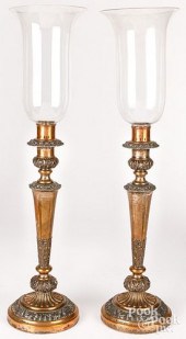 PAIR OF SILVER-PLATED HURRICANE LAMPS,