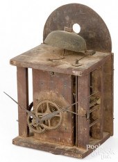 WOOD AND BRASS CLOCK MOVEMENT, 19TH