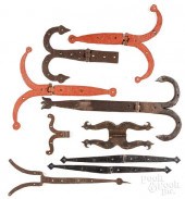 GROUP OF WROUGHT IRON HINGES, 19TH C.Group
