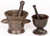 TWO CAST IRON MORTAR AND PESTLES, 18TH/19TH