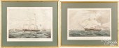 TWO ENGLISH COLORED ENGRAVINGS OF SHIPS,
