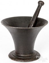 LARGE CAST IRON MORTAR AND PESTLE, 19TH