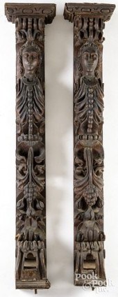 PAIR OF CARVED COLUMNS, 19TH C., 60