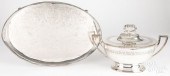 SILVER PLATED TUREEN AND A SERVING TRAY,