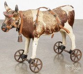 LARGE OXEN RIDE-ON PULL TOY, 19TH C.,