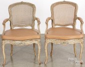PAIR OF FRENCH PAINTED CANE SEAT ARM
