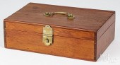 WALNUT VALUABLES BOX, 19TH C., WITH
