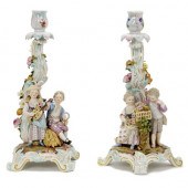 Pair of Meissen Porcelain Figural Candlesticks
	