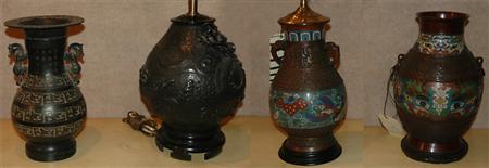 Two Asian Metal Lamps Together 680c4