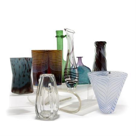 Group of Six Art Glass Vases Together 68151
