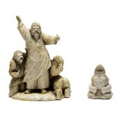 Chinese Ivory Figural Group and Netsuke
	