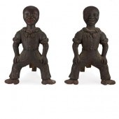 Pair of Painted Cast Iron Figural Andirons
	