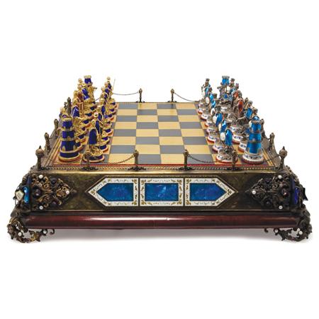 Viennese Enameled Silver Chess 6979a