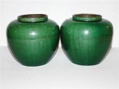 Pair of Green Glazed Pottery Vases with