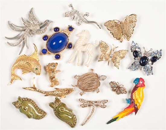 Assortment of animal motif costume jewelry