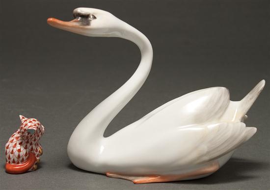 Herend porcelain figure of a swan; together