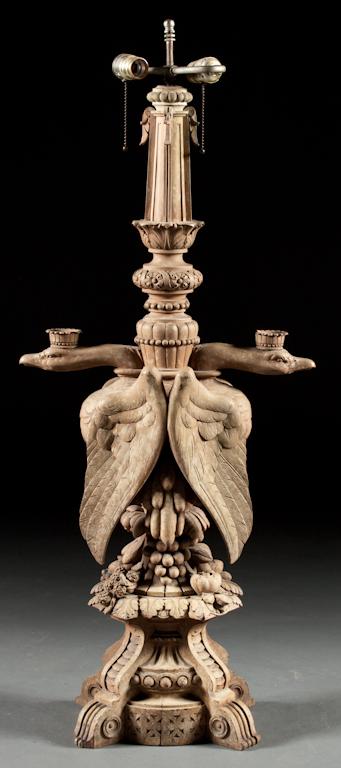 A Continental carved wood lamp late 19th/early