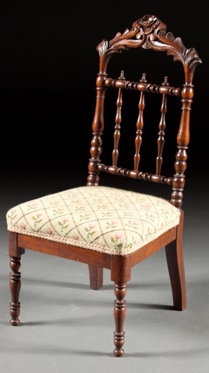 American Rococo Revival carved walnut needlepoint