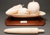 Continental carved ivory apple, fig,
