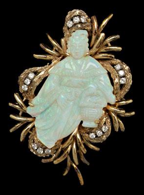 Carved opal diamond brooch central 90a7b