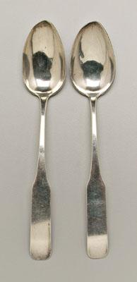 Two Vogler coin silver spoons: fiddle handles,