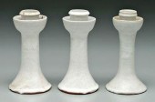 Three Ben Owen candlesticks: foamy white