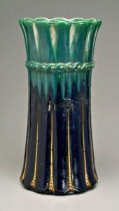 Majolica umbrella stand, reeded and