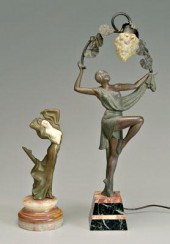 Art Deco figural lamp and figure, both