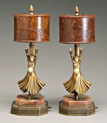 Pair Chiparus style lamps: each with cast