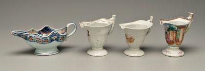 Four pieces Chinese export porcelain: sauceboat