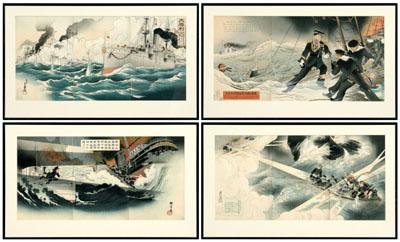 Four Japanese woodblock triptychs  90c3d