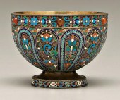 Russian cloisonne silver bowl, pedestal