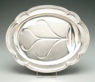 English silver well-and-tree platter, scalloped