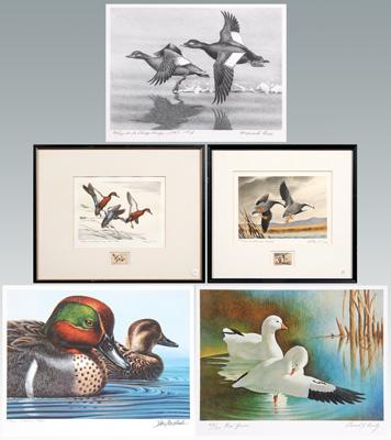 Five Federal duck stamp prints, 1969-72,