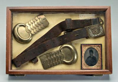 Framed Civil War era artifacts: pair brass