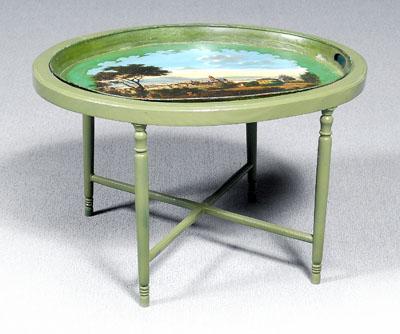 Scenic toleware tray on stand  9119b