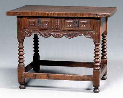 Italian Baroque carved walnut table, thick