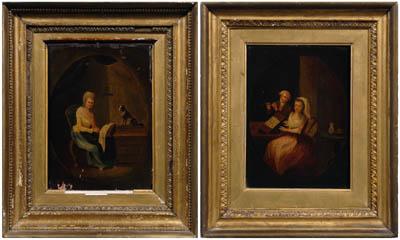 Pair 18th century genre paintings  917bd