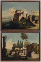 Pair Italianate classical paintings  917cf