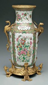 Famille rose vase, ormolu mounts, flowers,