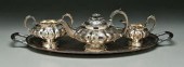 English silver tea service, rounded