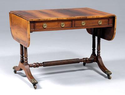 Regency inlaid rosewood sofa table, banded