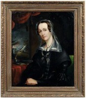 American School portrait, woman beside